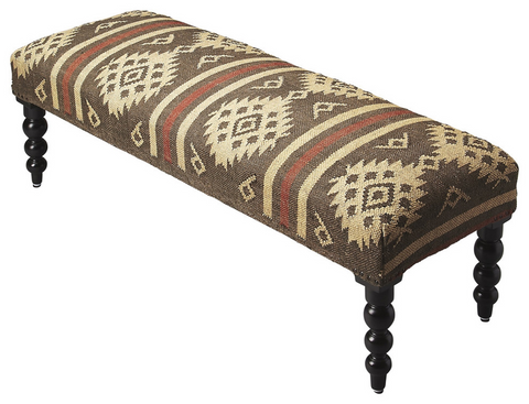 "48"" Brown Upholstered Wool Southwest Distressed Bench" - WhatYouNeedSales