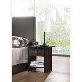 Modern Espresso End Table with Open Shelf and Fabric Drawer Basket