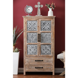 Rustic Farmhouse Wood and Metal Wardrobe Storage Cabinet