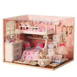 BUNK BED GIRLS MINIATURE DOLLHOUSE - Pink Dollhouse with Bunk Beds and Accessories