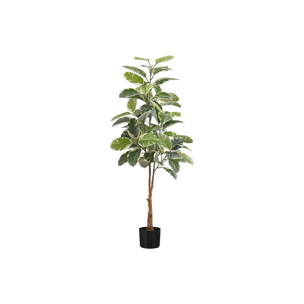 Artificial Plant, 52" Tall, Rubber Tree, Decorative, Green Leaves, Black Pot - WhatYouNeedSales