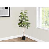 Artificial Plant, 52" Tall, Rubber Tree, Decorative, Green Leaves, Black Pot - WhatYouNeedSales