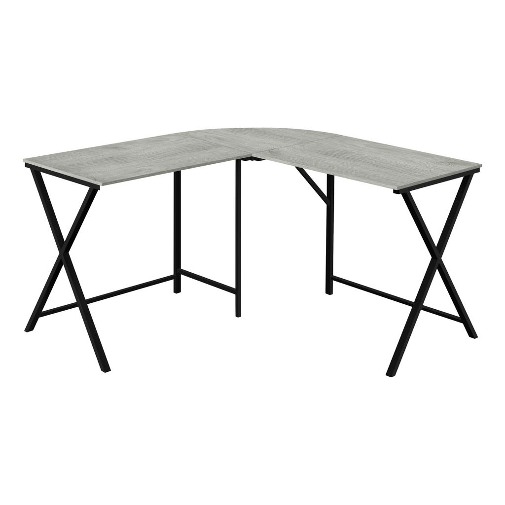 L-Shaped Corner Computer Desk, 55"L, with a Grey and Black Metal Frame - Ember Workspace - WhatYouNeedSales