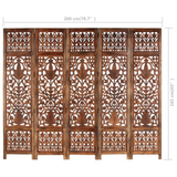 vidaXL Hand Carved 5-Panel Room Divider Brown 78.7"x65" Solid Mango Wood