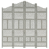 vidaXL Hand Carved 4-Panel Room Divider Gray 63"x65" Solid Mango Wood