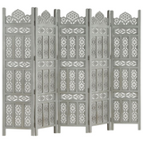 vidaXL Hand Carved 5-Panel Room Divider Gray 78.7"x65" Solid Mango Wood - Elegant and Functional Home Interior Accent