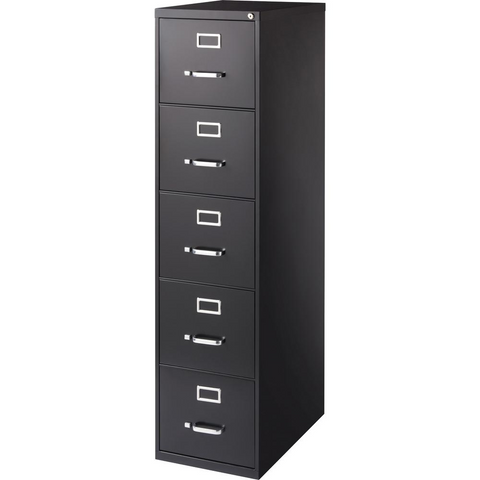 Lorell Commercial Grade Vertical File Cabinet - 5-Drawer - 15" x 26.5" x 61" - Heavy Duty, Security Lock, Ball-bearing Suspension - Black