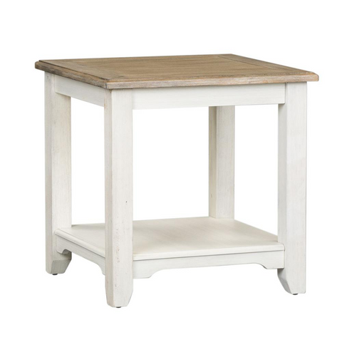 Summerville Cottage End Table - Two Tone Finish, Tapered Legs, Bottom Shelving