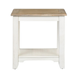 Summerville Cottage End Table - Two Tone Finish, Tapered Legs, Bottom Shelving