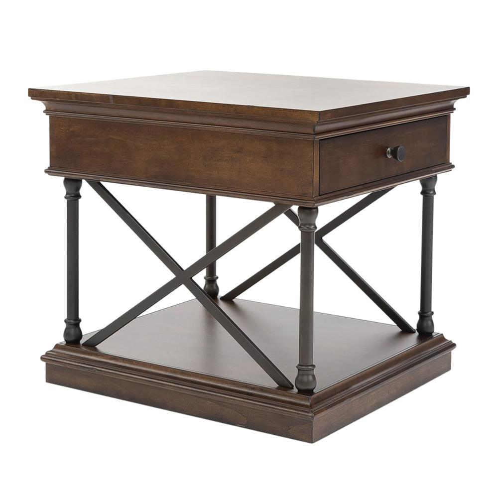 Tribeca Drawer End Table - Transitional Style, Storage Shelf, Antique Bronze Hardware