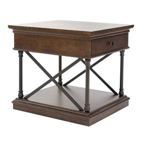 Tribeca Drawer End Table - Transitional Style, Storage Shelf, Antique Bronze Hardware