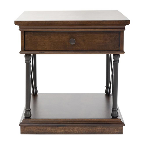 Tribeca Drawer End Table - Transitional Style, Storage Shelf, Antique Bronze Hardware