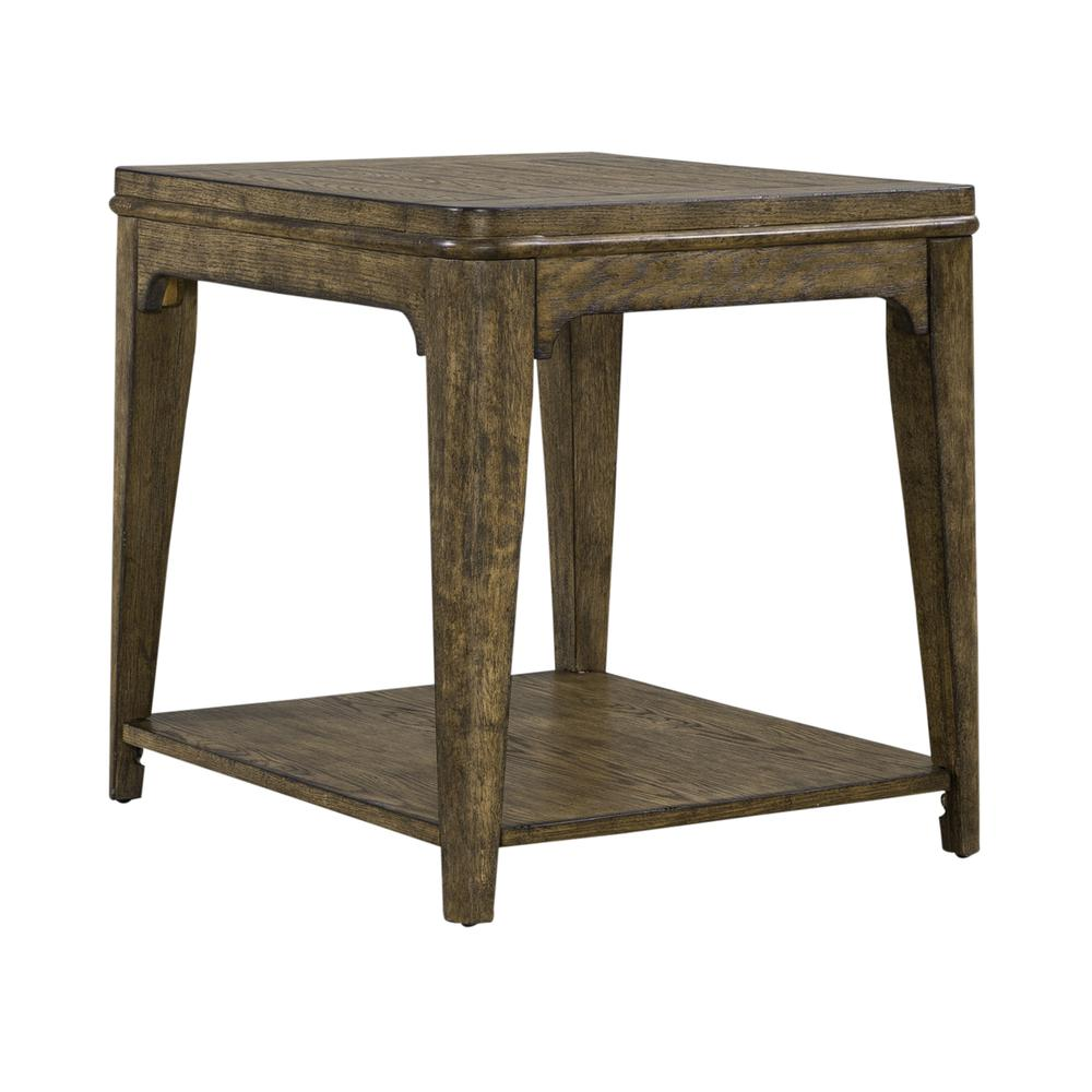 Rectangular End Table Urban Brown - Rustic Style with Planked Top and Storage Shelf