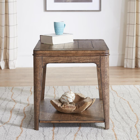 Rectangular End Table Urban Brown - Rustic Style with Planked Top and Storage Shelf