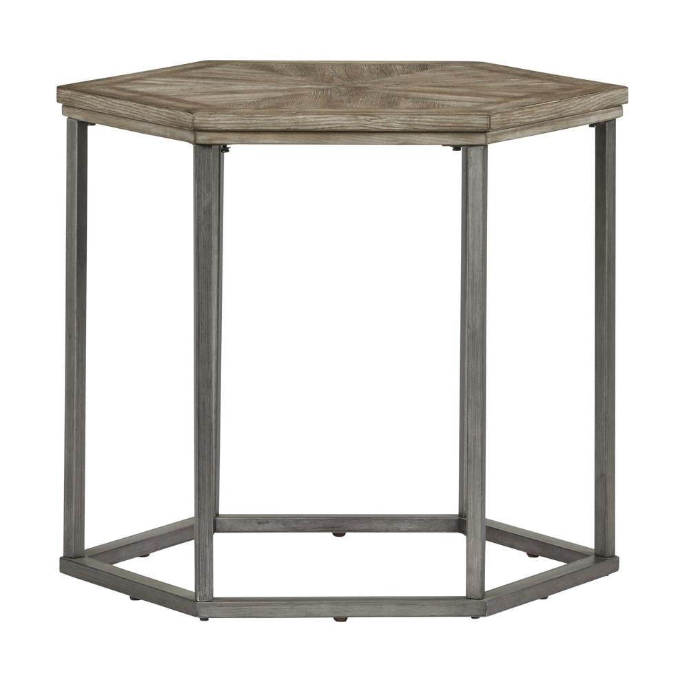 Hexagon End Table - Trendy Style, Close Grain Ash Veneers, Metal Frame