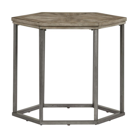 Hexagon End Table - Trendy Style, Close Grain Ash Veneers, Metal Frame