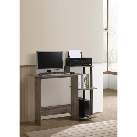 Modern Computer Desk with Storage Shelves | Desert Gray | Space-saving Design