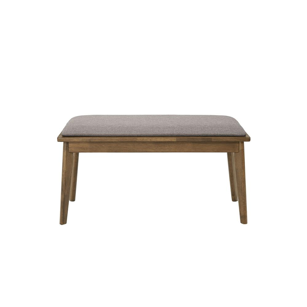 Elegant Dining Bench with Gray Upholstered Top and Warm Walnut Frame