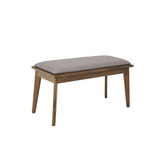 Elegant Dining Bench with Gray Upholstered Top and Warm Walnut Frame