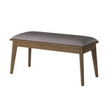 Elegant Dining Bench with Gray Upholstered Top and Warm Walnut Frame