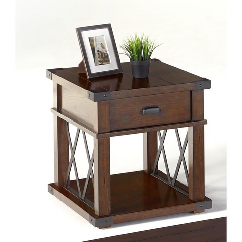 Rustic Rectangular End Table with Antique Iron Accents