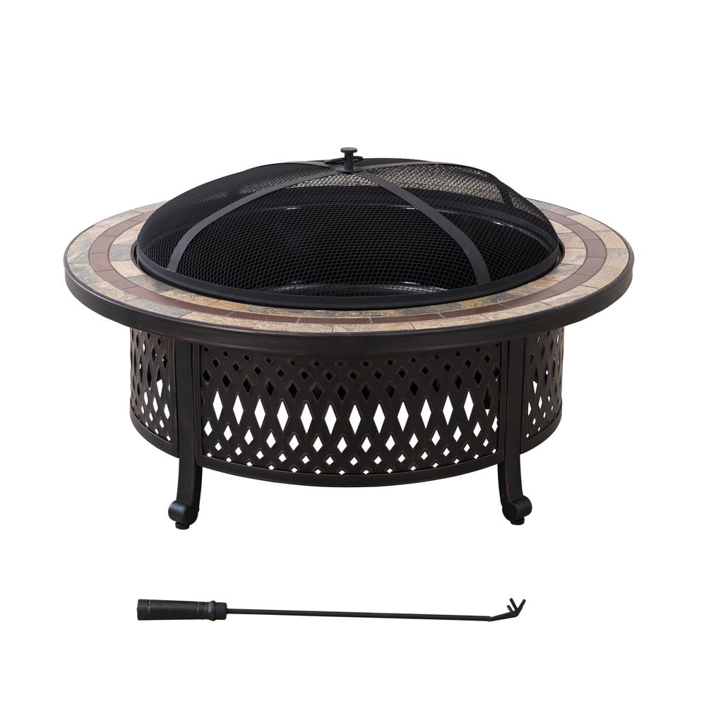 Sunjoy 40 Inch Fire Pit for Outside, Outdoor Round Wood Burning Fire Pit