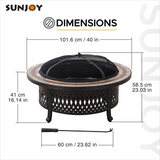 Sunjoy 40 Inch Fire Pit for Outside, Outdoor Round Wood Burning Fire Pit