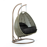 Beige Wicker Hanging 2 Person Egg Swing Chair - Comfortable Outdoor Seating