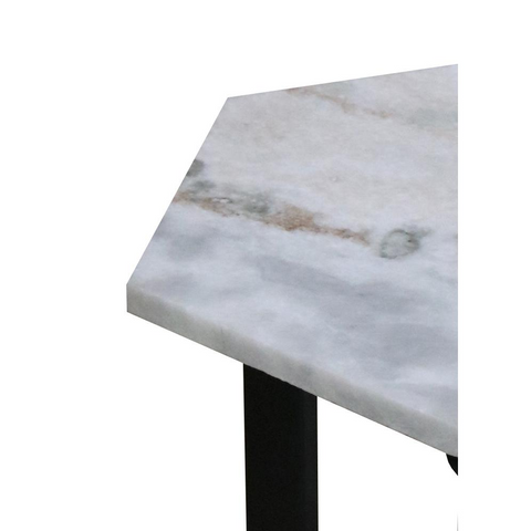 Modern Marble Top End Table/Nightstand with Black Iron Base