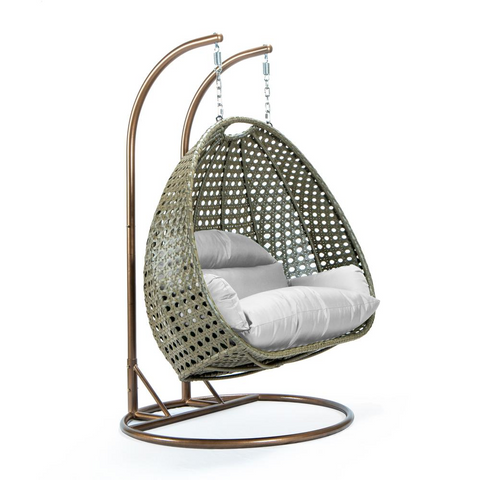 Beige Wicker Hanging 2-Person Egg Swing Chair - Outdoor Comfort and Beauty