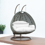 Beige Wicker Hanging 2-Person Egg Swing Chair - Outdoor Comfort and Beauty