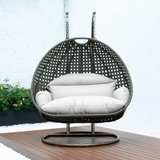 Beige Wicker Hanging 2-Person Egg Swing Chair - Outdoor Comfort and Beauty