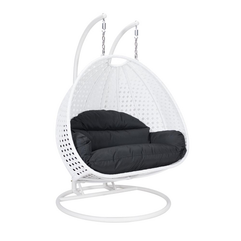 White Wicker Hanging 2 Person Egg Swing Chair - Outdoor Comfort and Style