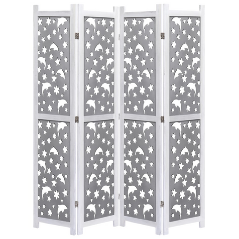 vidaXL 4-Panel Room Divider Gray 55.1"x65" Solid Wood | Decorative Partition Screen