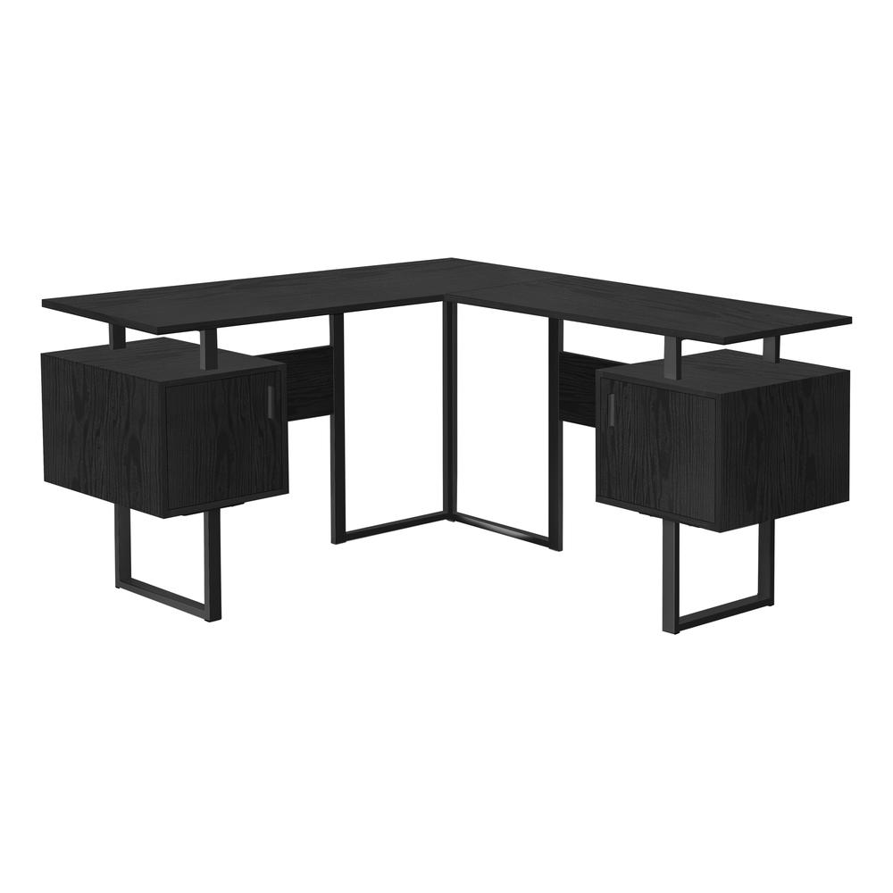 BLACK METAL COMPUTER CORNER DESK WITH BLACK OAK - Ember Workspace - WhatYouNeedSales