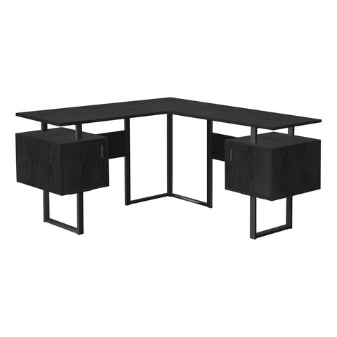 BLACK METAL COMPUTER CORNER DESK WITH BLACK OAK - Ember Workspace - WhatYouNeedSales