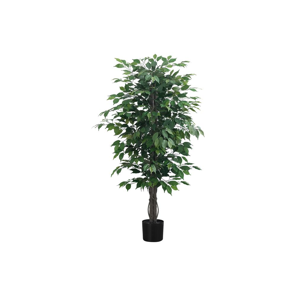 Artificial Plant, 58" Tall, Ficus Tree, Green Leaves, Black Pot - WhatYouNeedSales