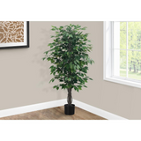 Artificial Plant, 58" Tall, Ficus Tree, Green Leaves, Black Pot - WhatYouNeedSales