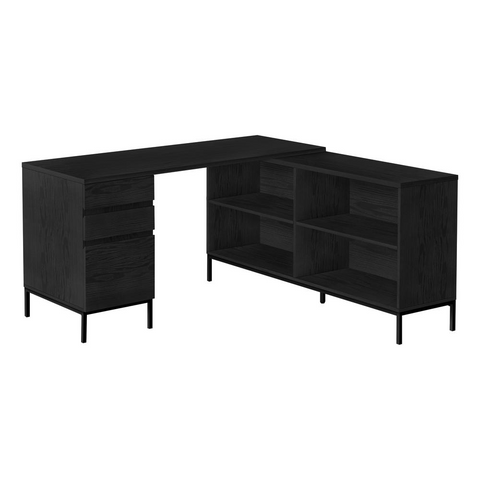 L-Shaped Corner Computer Desk with Storage Drawers - 60"L, Black Oak - Ember Workspace - WhatYouNeedSales