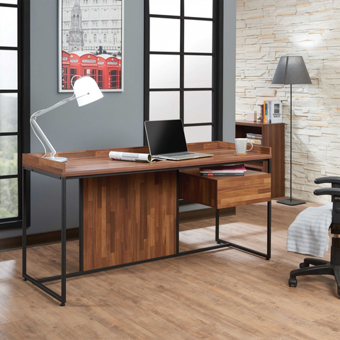 Rectangular Computer Desk - 62" Walnut  - Ember Workspace - WhatYouNeedSales