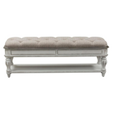 Magnolia Manor Bed Bench, White | W54 x D18 x H20 | Upholstered, Bottom Shelf, Weight Limit: 250-300 Pounds