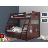 Mission Twin over Full Bunk Bed with Three Drawers - Solid Wood Construction, Merlot Finish