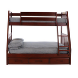 Mission Twin over Full Bunk Bed with Three Drawers - Solid Wood Construction, Merlot Finish