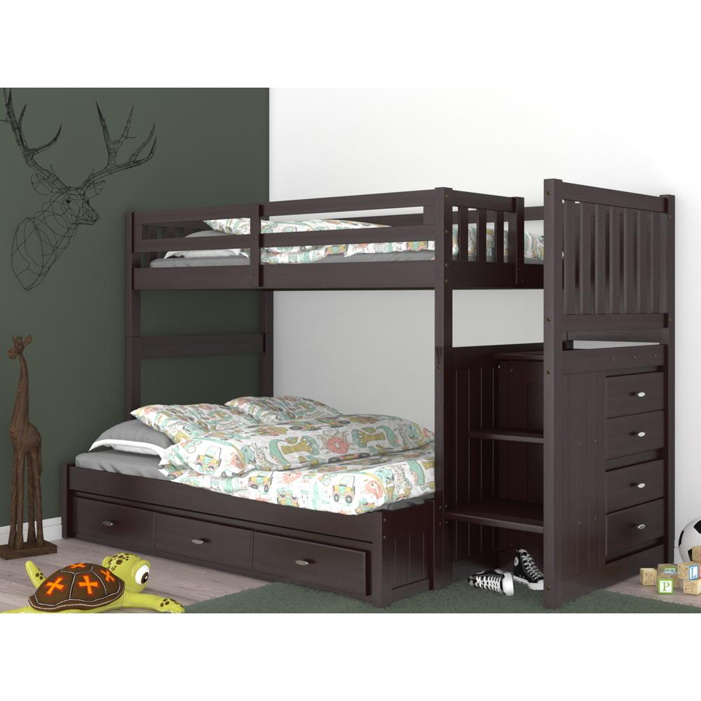 Mission Staircase Twin over Full Bunk Bed with Seven Drawers