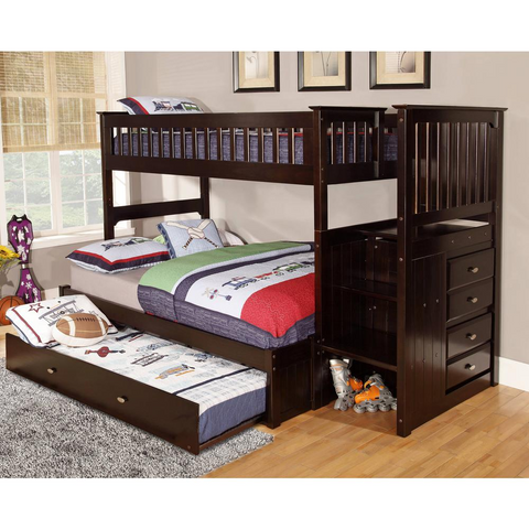 Mission Staircase Twin over Full Bunk Bed with Four Drawer Chest