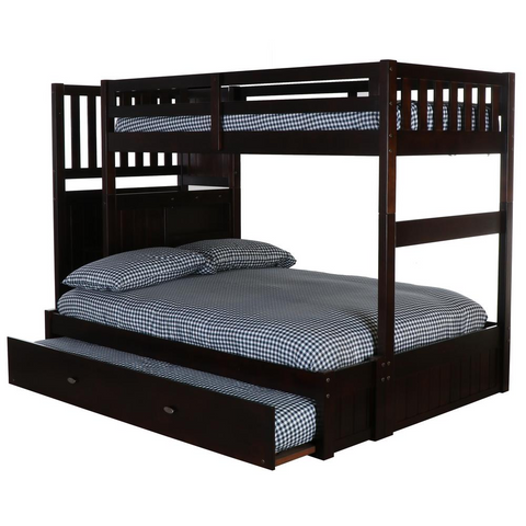 Mission Staircase Twin over Full Bunk Bed with Four Drawer Chest