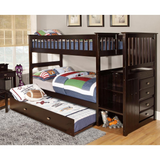 Mission Staircase Twin over Twin Bunk Bed with Four Drawer Chest - Dark Espresso Finish