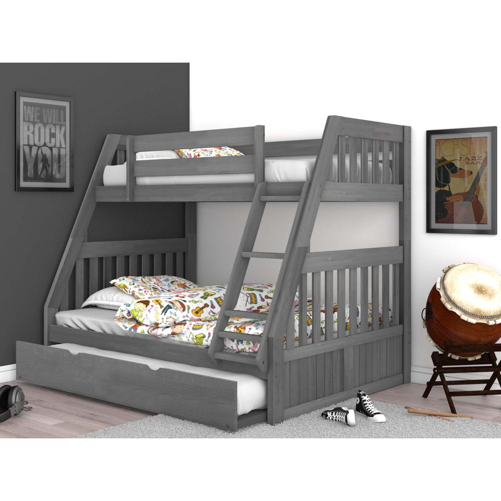 Solid Pine Twin/Full Bunk Bed with Twin Trundle - Charcoal Grey | Quality Construction, Space-saving Design