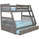 Solid Pine Twin/Full Bunk Bed with Twin Trundle - Charcoal Grey | Quality Construction, Space-saving Design