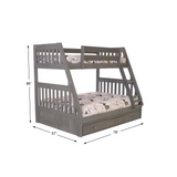 Solid Pine Twin/Full Bunk Bed with Three Drawers - Charcoal Grey